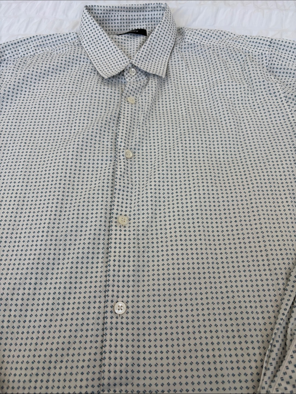 Theory Irving Geo-Print L/S Cotton Button Down Men’s Shirt. Seafoam Green Geo.
